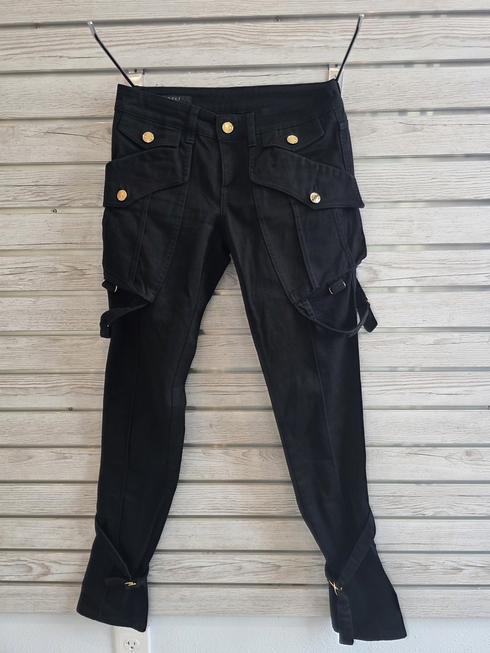 Gucci Black Cargo Jeans with Gold Buttons